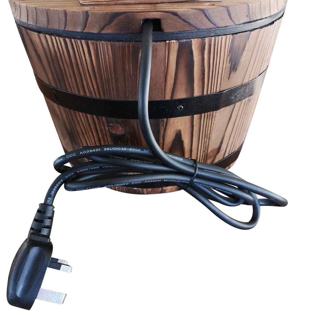 Wood Barrel Water Fountain with Pump: Patio Water Feature, Electric