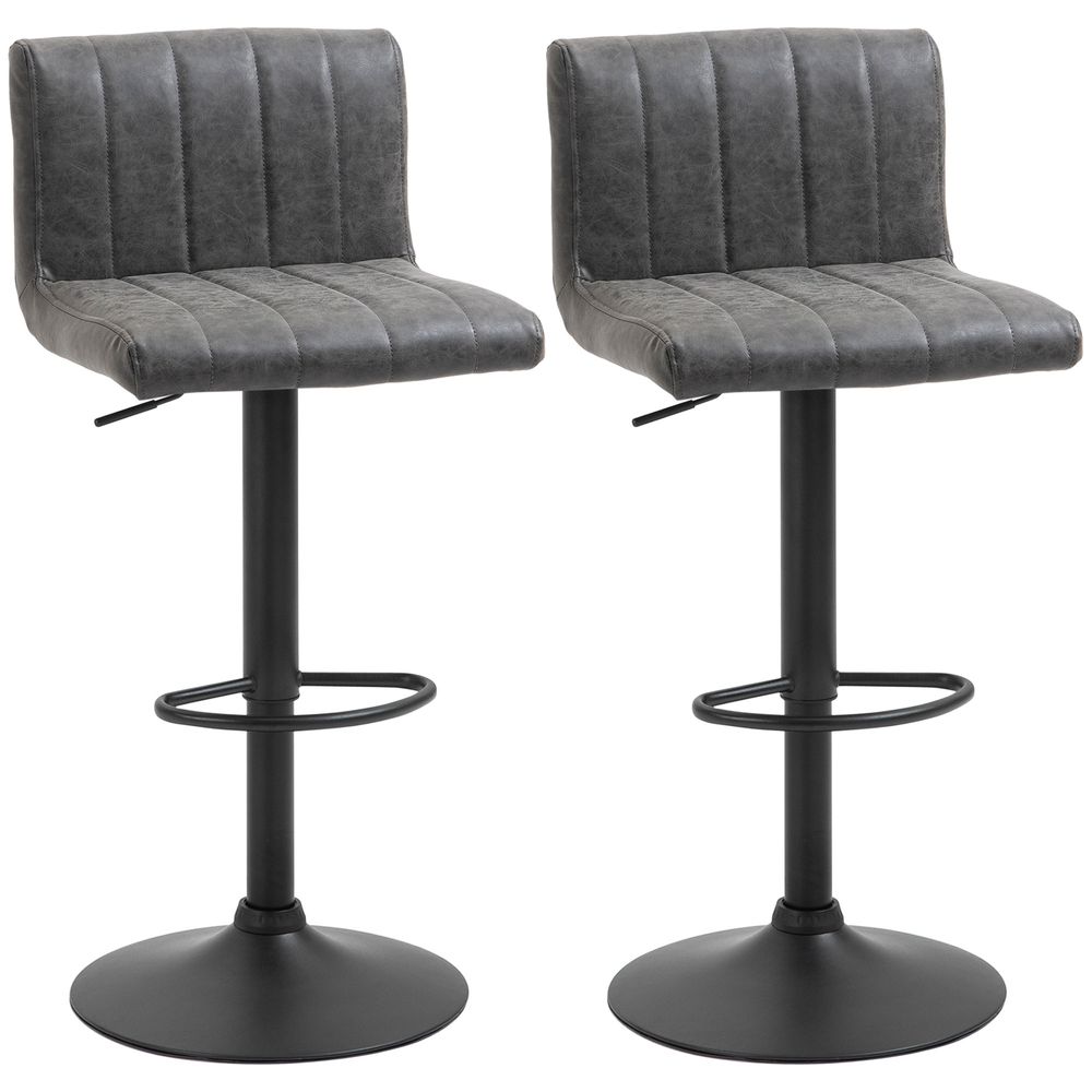 HOMCOM Barstools Set of 2 Adjustable Height Bar Chairs with Footrest, Grey