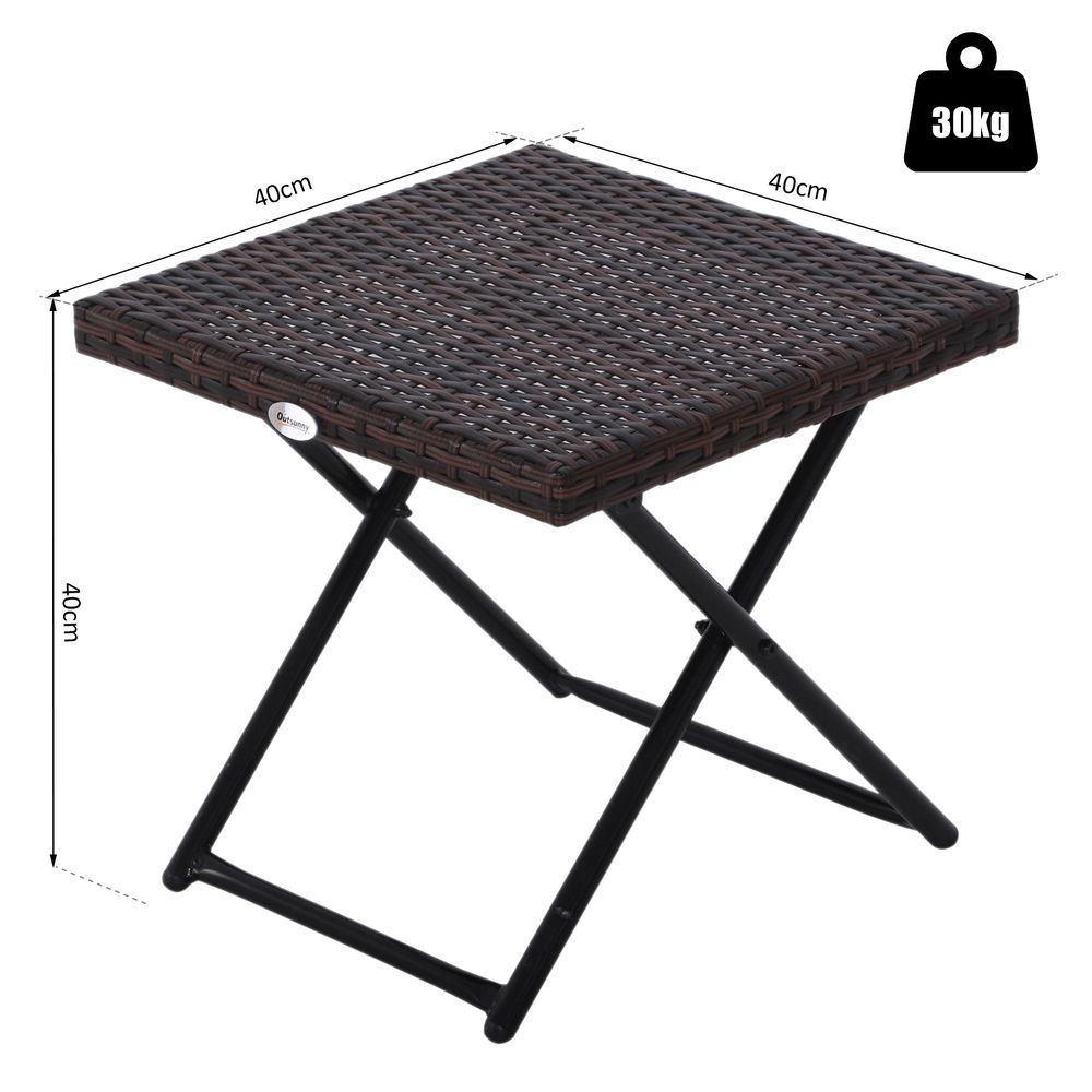 Folding Square Rattan Coffee Table for Bistro or Balcony, Steel Frame