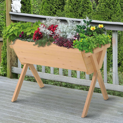 Large Fir Wood Raised Plant Stand in Oak Tone, Stylish Garden Accessory