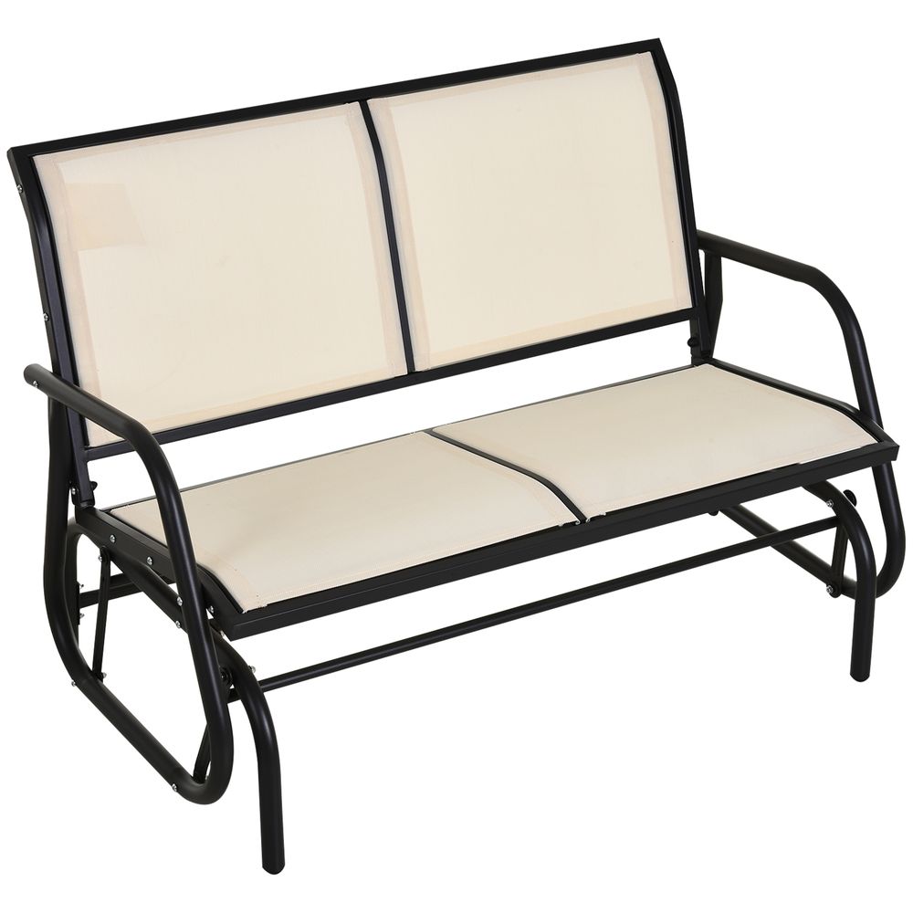 Beige 2-Person Patio Glider Bench: Gliding Chair Loveseat with Armrests