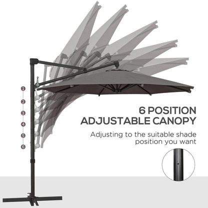 Outsunny 3 m Cantilever Parasol with Cross Base, crank Handle, Tilt, Dark Grey