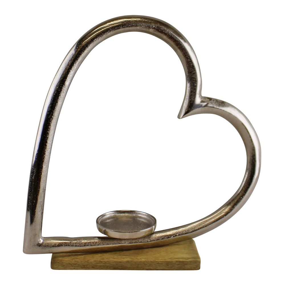 Large Metal Heart Candle Holder on Wooden Base, Romantic Home Accent