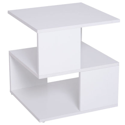Modern Square 2 Tier Wood Coffee Side Table Storage Shelf Rack White