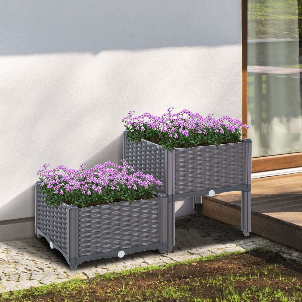 Set of 2 Raised Outdoor Garden Planter Boxes in PP, Practical Design