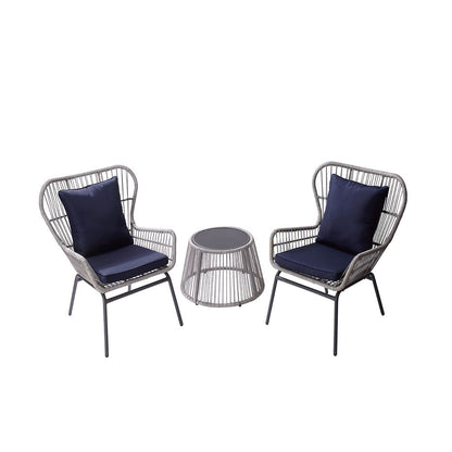 3-Piece Garden Patio Furniture: Rattan Table & 2 Chairs with Cushions