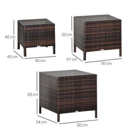 Three-Piece Rattan Nesting Table Set: Stacking Coffee Tables for Garden