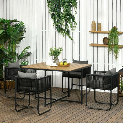 5-Piece Rattan Dining Set - 4-Seater Cube Design, Space-Saving