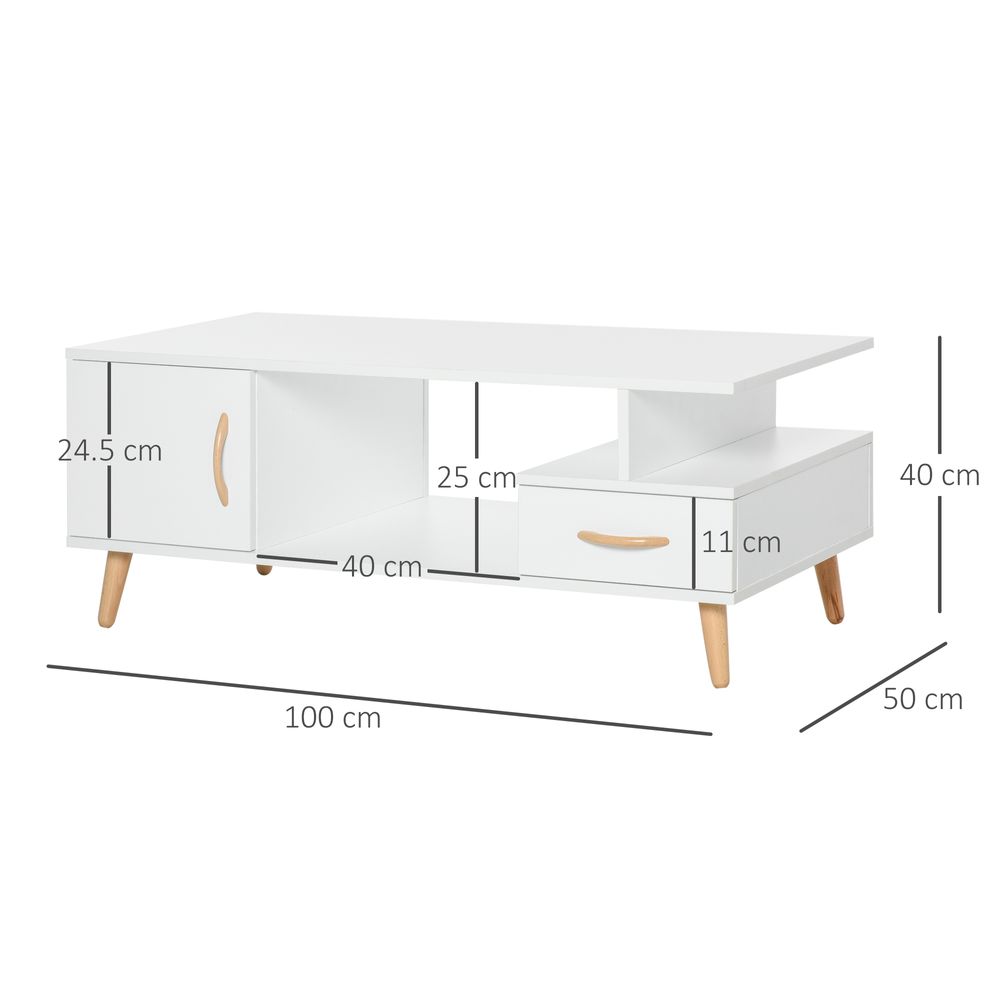 Coffee Table with Storage, Sofa Side Table with Shelf & Drawer White