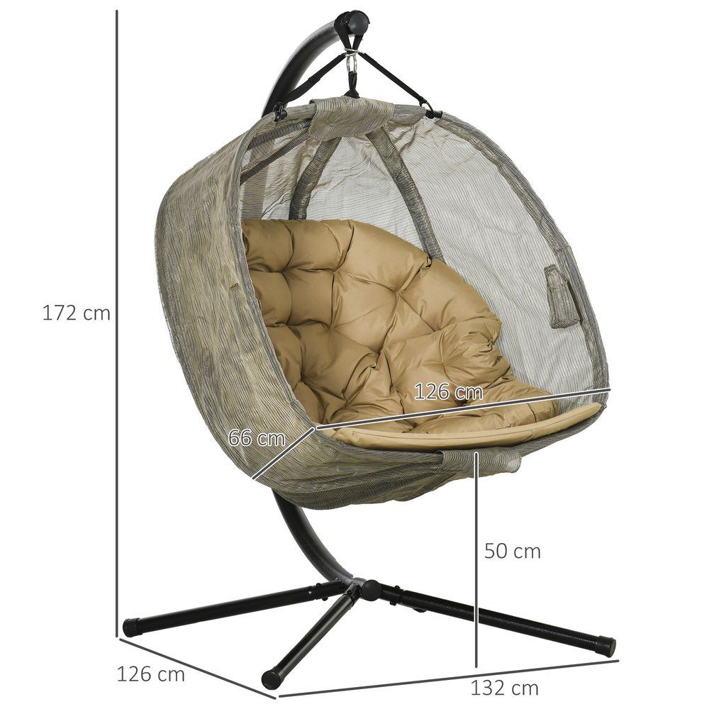 Brown Double Hanging Egg Chair with Cushions for 2-Seater Swing Hammock