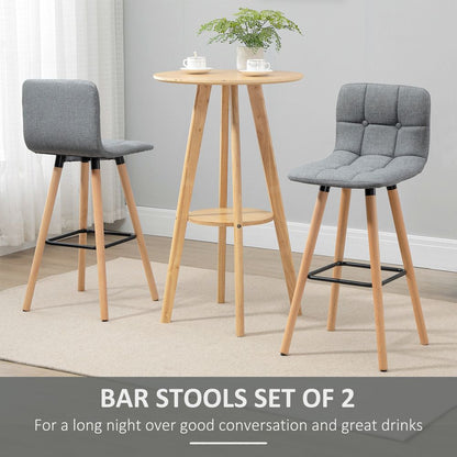 Set of 2 Bar Stools – Armless Button-Tufted Counter Height Chairs – Grey