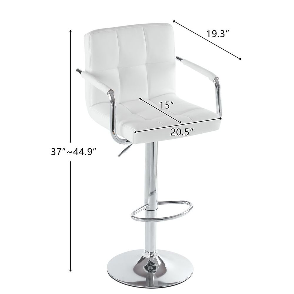 2-Pack 60-80cm Round Bar Stools with 6-Check Cushions, No Armrests, White