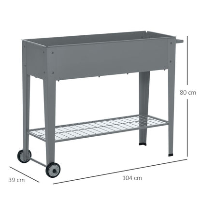 Raised Garden Bed & Mobile Planter – Bottom Shelf, Grey, 104x39x80 cm