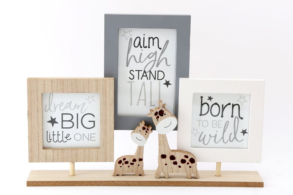 Triple Photo Frame on Wooden Stand, Stylish and Functional