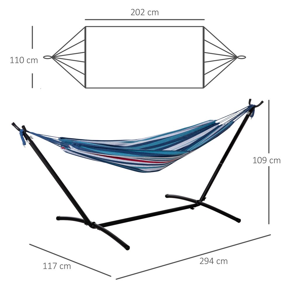 294 x 117cm Hammock - Portable Metal Stand with Carrying Bag, 120kg, White Stripe