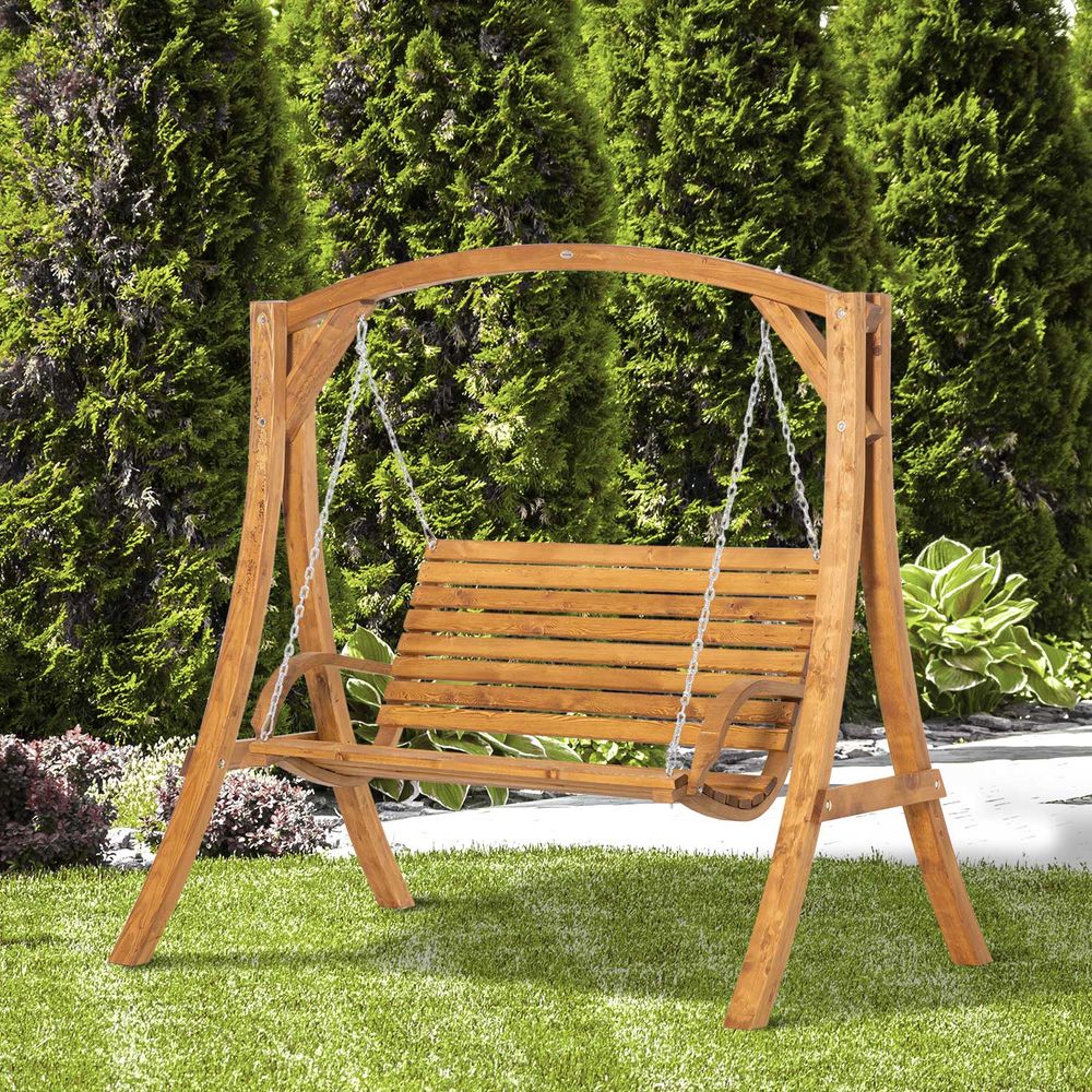 2-Seater Garden Swing Seat – Wooden Outdoor Swing Chair Bench