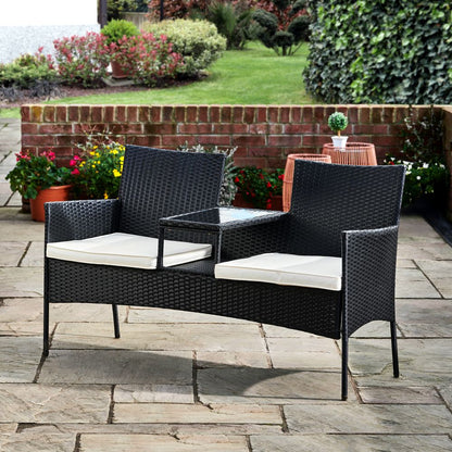 Rattan Loveseat with Table and Cushions for Outdoor Garden Furniture