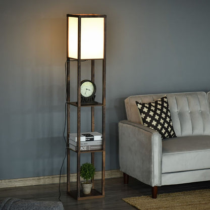 Brown 4-Tier Floor Lamp with Storage Shelf: 3-Tier Floor Light