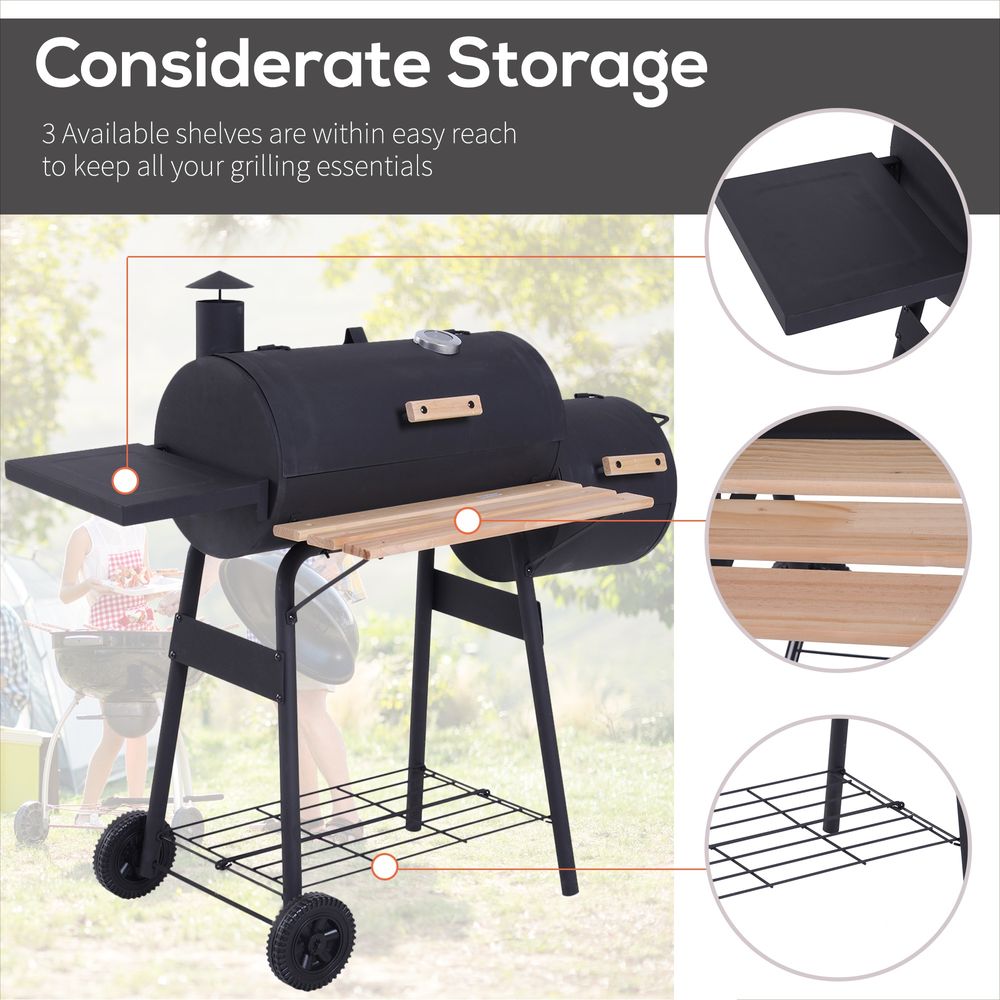 Portable Charcoal BBQ Grill with Steel Offset Smoker Combo for Garden