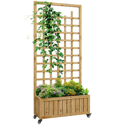 Wooden Trellis Planter: Raised Garden Bed with Wheels & Bed Liner