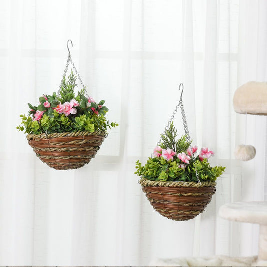 Pack of 2 Artificial Lisianthus Flowers in Hanging Planters with Basket