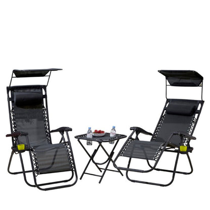 Black Folding Zero Gravity Garden Chairs with Table Set