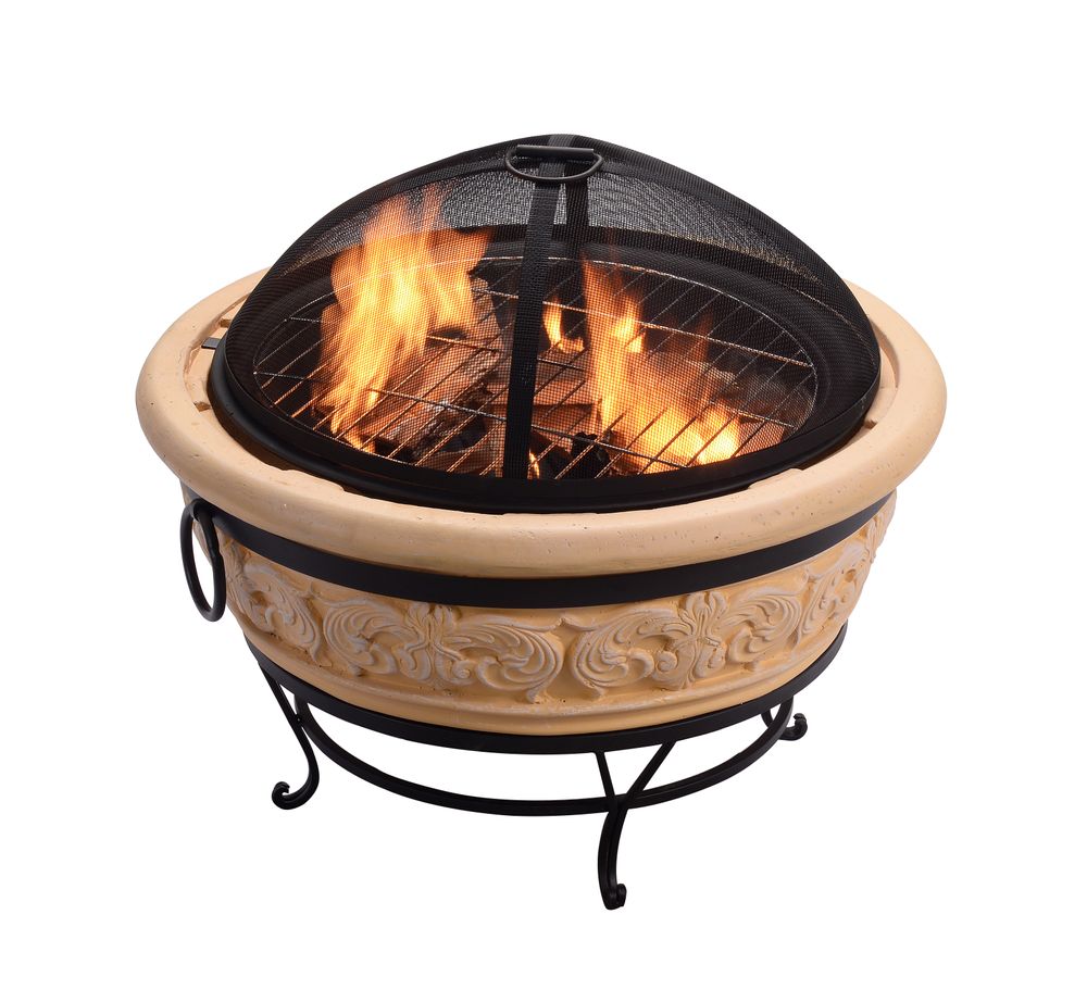 Round Garden Wood Burning Fire Pit with Outdoor Log Burner Feature