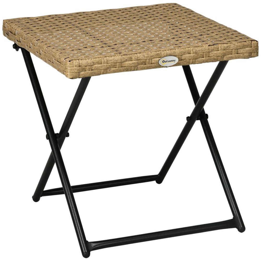 Folding Square Rattan Coffee Table with Steel Frame for Bistro or Garden