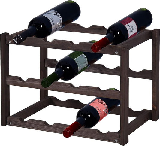 Dark-Coloured 3-Tier Wooden Wine Rack Holder, Elegant Storage