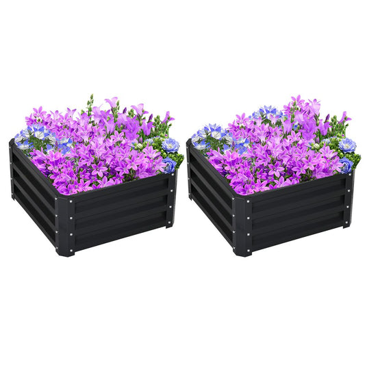 Set of 2 Raised Garden Bed Galvanised Planter Box Easy Setup Grey