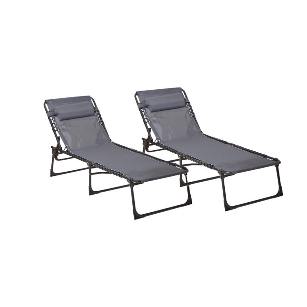 Set of 2 Grey Outdoor Folding Sun Loungers, Comfortable and Practical