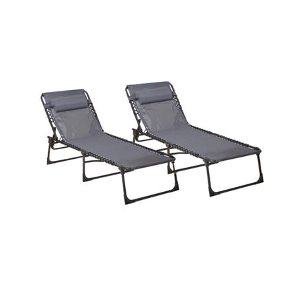 Set of 2 Grey Outdoor Folding Sun Loungers, Comfortable and Practical