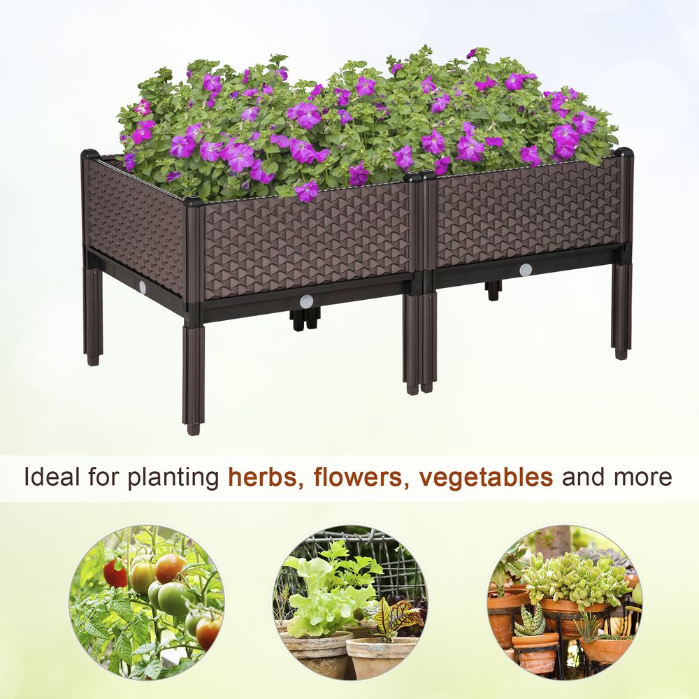 Set of 2 Raised Bed, Elevated Planter Box & Self-Watering Design & Drainage Holes