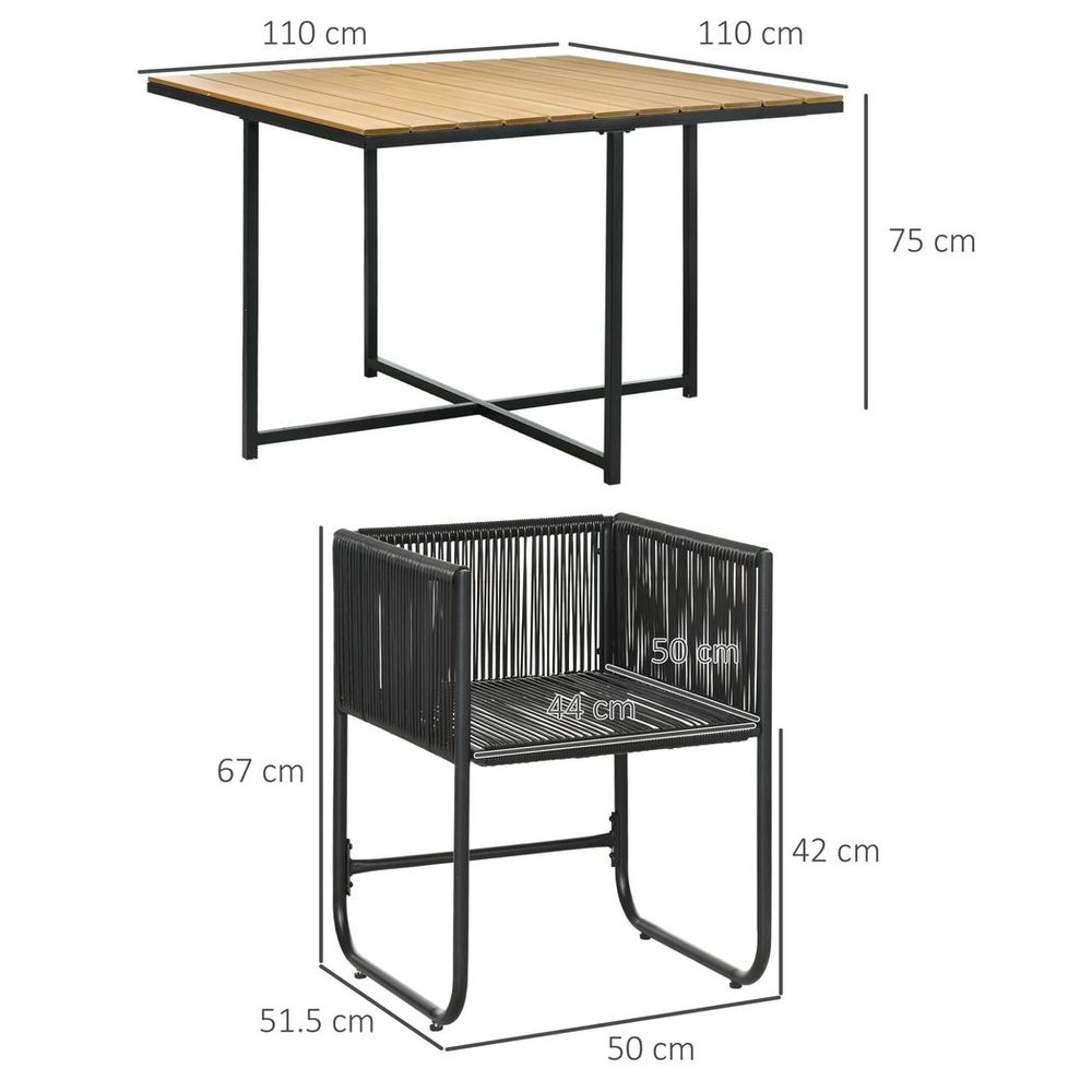 5-Piece Rattan Dining Set - 4-Seater Cube Design, Space-Saving