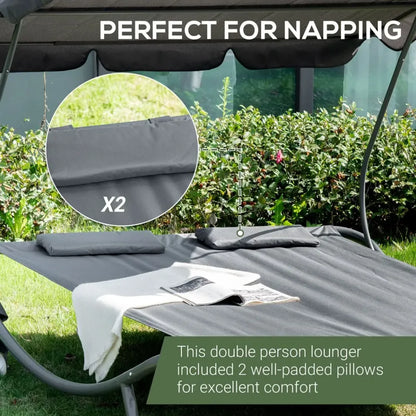 Double Hammock Swing Garden Outdoor Frame Sun Lounger Bed Beds Canopy w/ Pillows