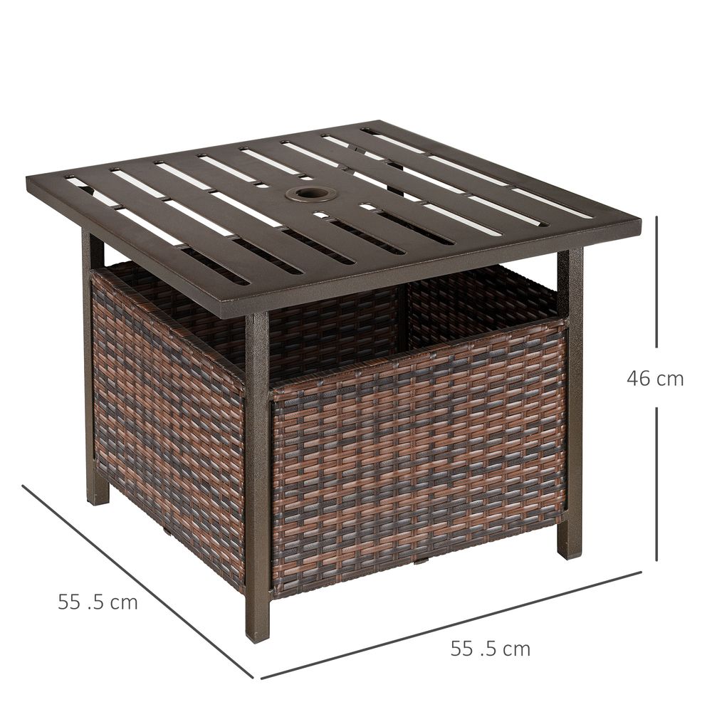 Outdoor Rattan Coffee Table with Umbrella Hole, Suitable for Garden or Backyard