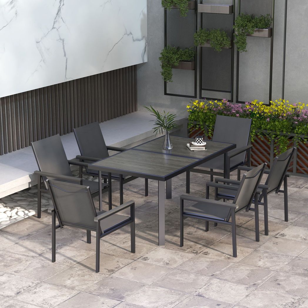 7-Piece Garden Dining Set with Outdoor Table and 6 Chairs, Grey