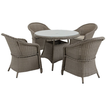 5 Pieces Outdoor Patio PE Rattan Dining Set, Four Seater, Grey