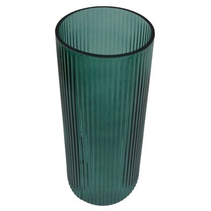 28cm Green Ridged Glass Vase, Stylish and Modern