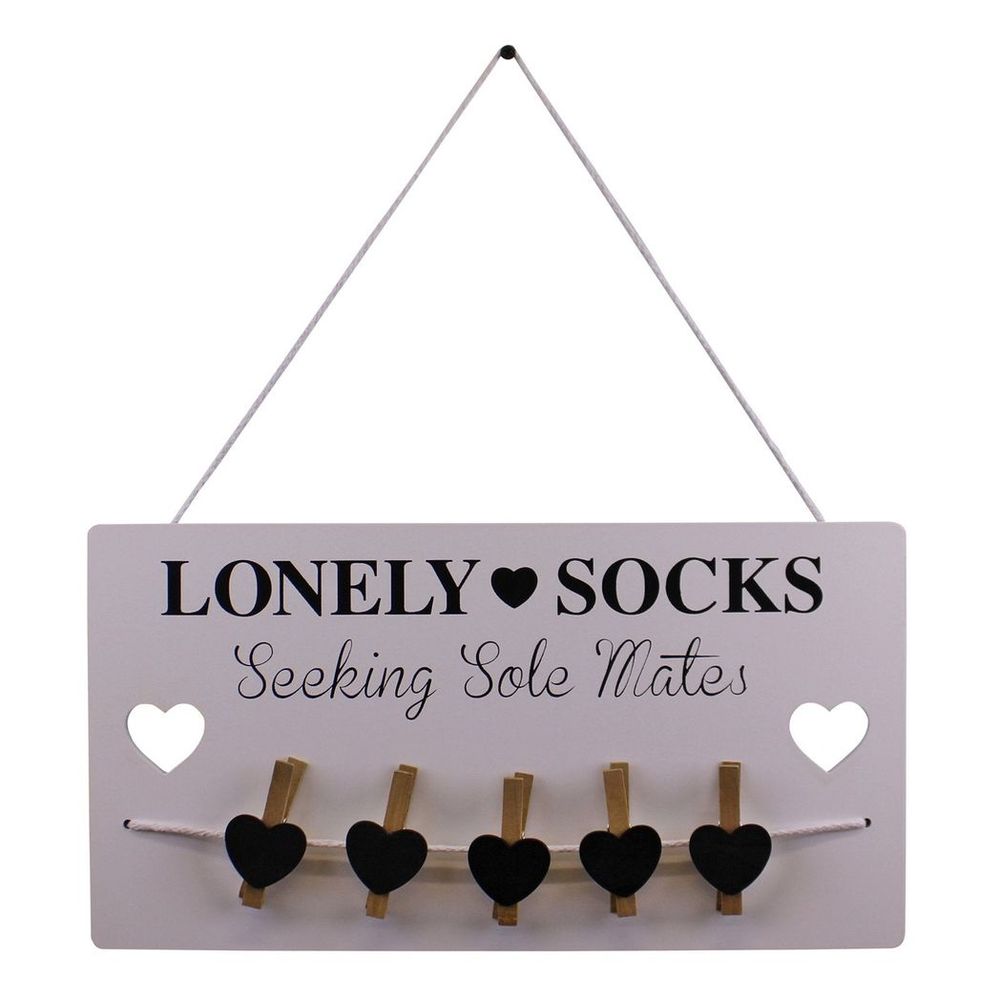 Hanging Lonely Sock Plaque, 40x21cm, Fun and Quirky