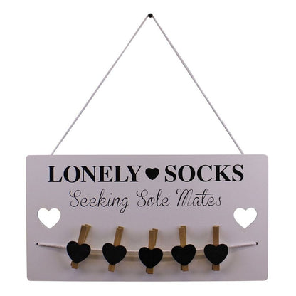 Hanging Lonely Sock Plaque, 40x21cm, Fun and Quirky