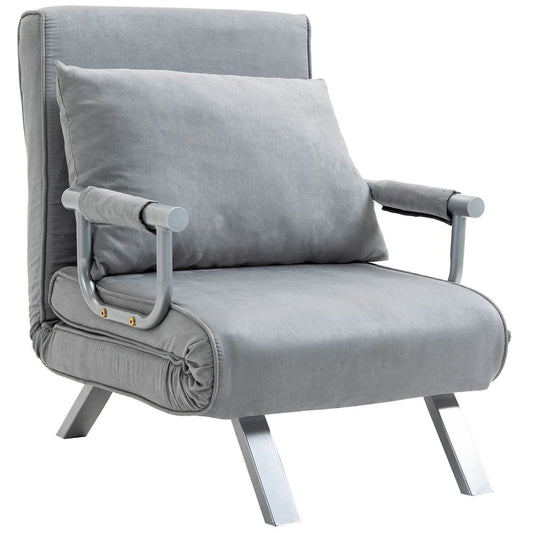 Sofa Bed Foldable Portable Armchair Sleeper Lounge  Pillow Light Grey