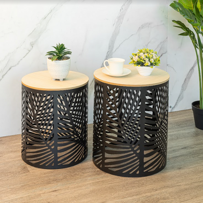 Set of 2 Leaf Cut Basket Tables, Stylish and Practical