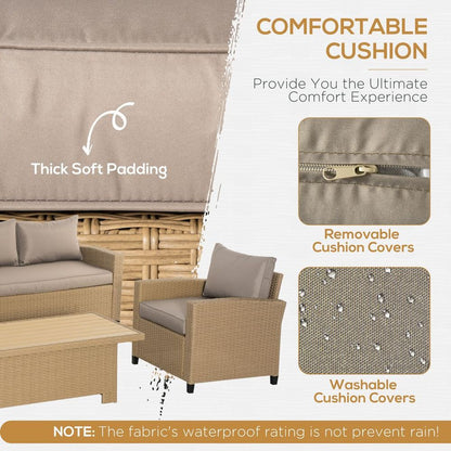 4 PCS Patio Wicker Aluminum Conversation Furniture Sofa Set with Height Adjustable Table