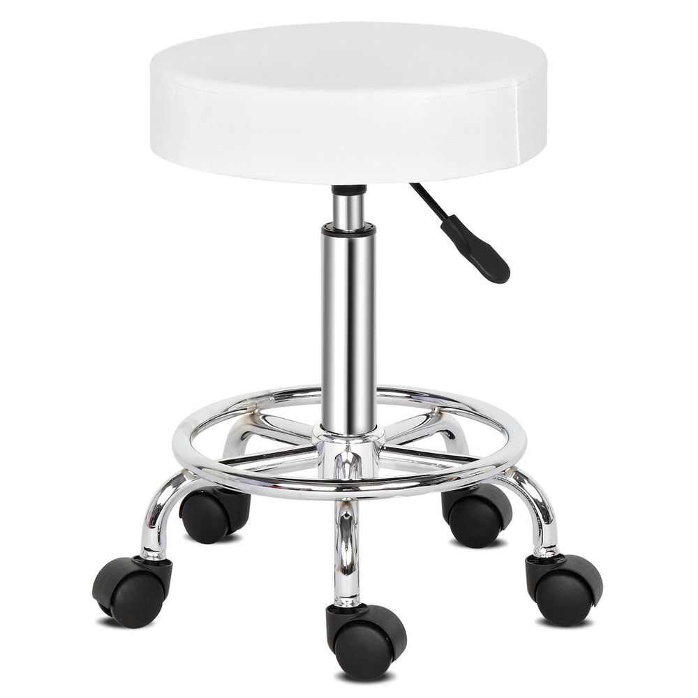 Round White Bar Stool with Ha Ha Feet Rotation, Modern and Fun