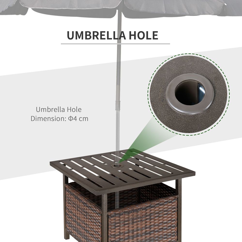 Outdoor Rattan Coffee Table with Umbrella Hole, Suitable for Garden or Backyard