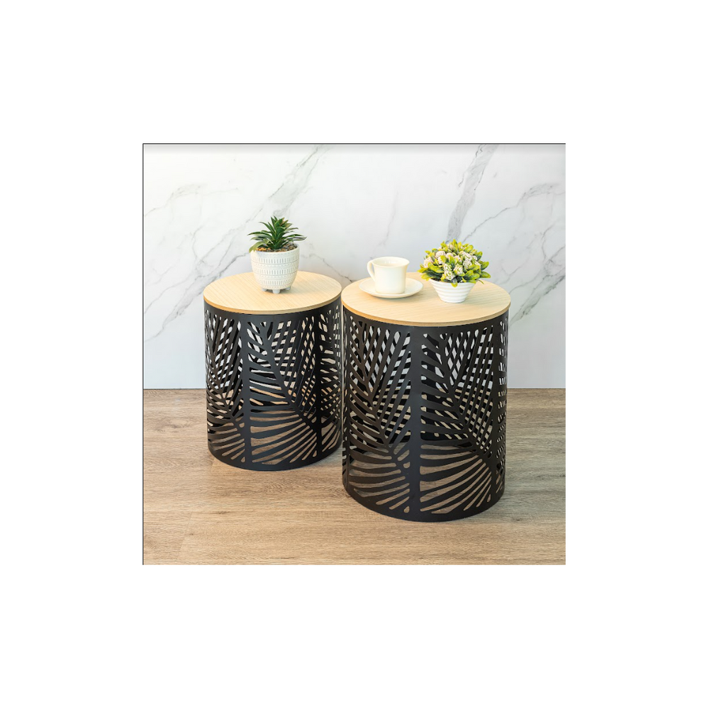 Set of 2 Leaf Cut Basket Tables, Stylish and Practical