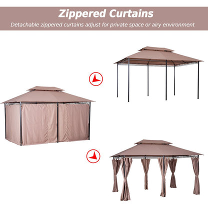 4m x 3m Khaki Pavilion Garden Gazebo with Steel Frame, Outdoor Shade