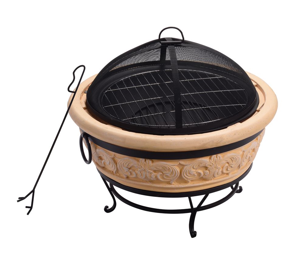 Round Garden Wood Burning Fire Pit with Outdoor Log Burner Feature