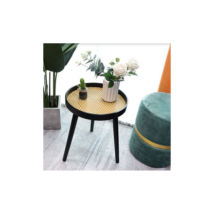 Cane Black Round Side Table, Modern and Chic